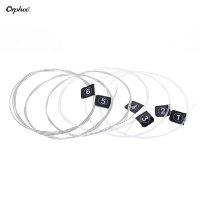 Orphee NX36 Nylon-Saiten für klassische Gitarre, 6 Stück, kompletter Ersatz-Satz (.028-.043) Nylonkern Silber