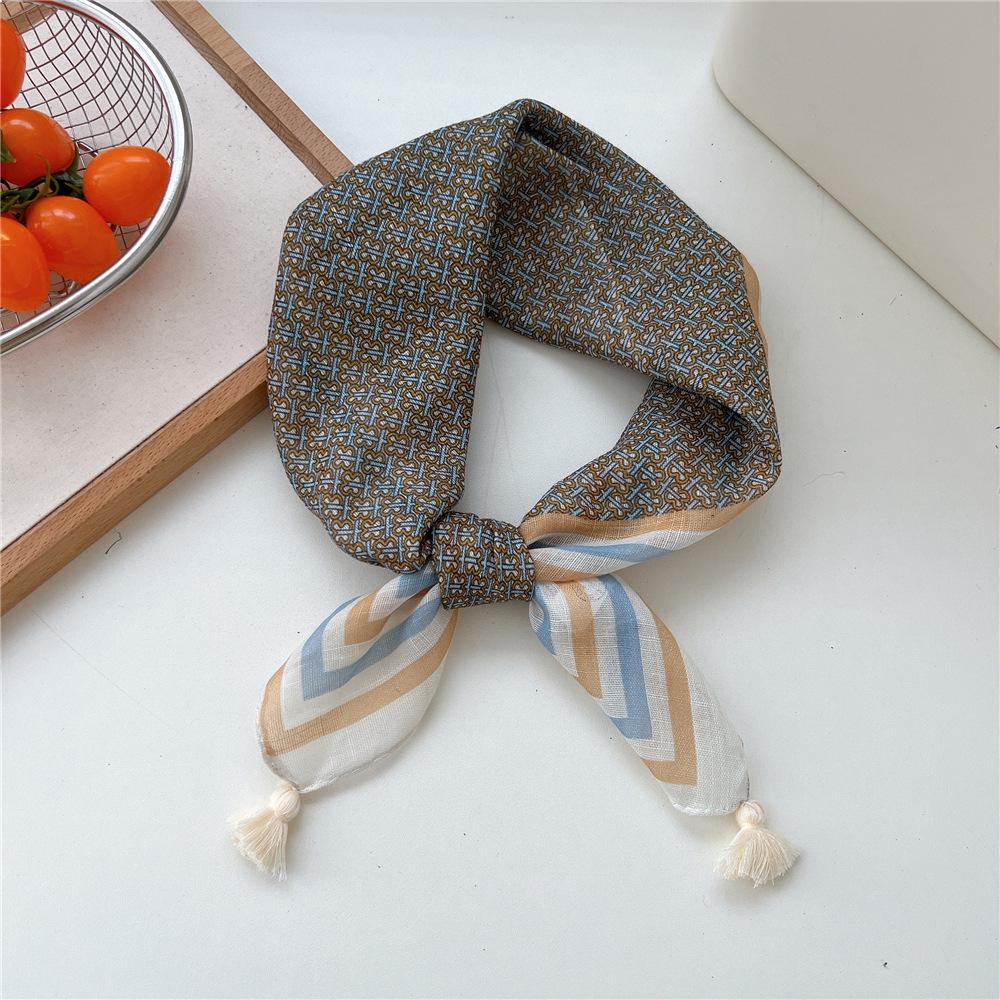 60 Tassel Cotton Linen Small Silk Scarf - Spring/Autumn Versatile Headscarf for Women, Fashionable Neck Protection and Decoration