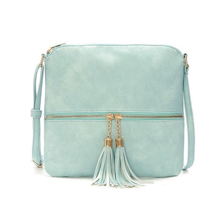 Women's Crossbody Shoulder Bag with Double Tassels and Front Pocket Zipper - In Stock and Trending