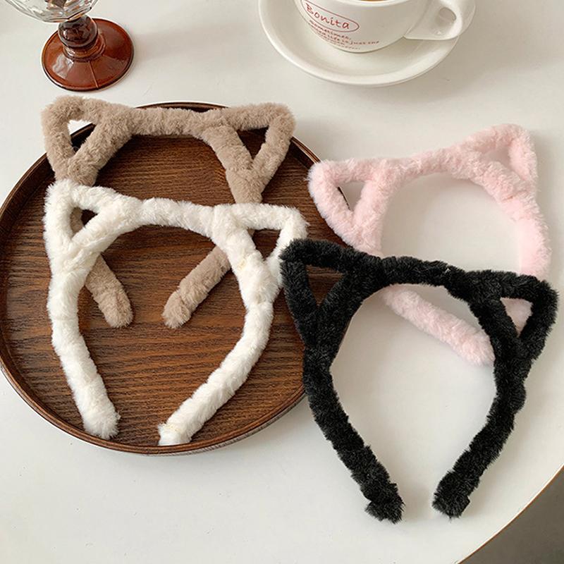 Opaska na głowę z kocimi uszami Pluszowa Zimowa Futrzana Królicze Uszy Opaska do Włosów Śliczna Gumka do Włosów Futrzana Opaska Słodka Opaska do Mycia Twarzy Dziewczęca Obręcz do Włosów Akcesoria do Włosów