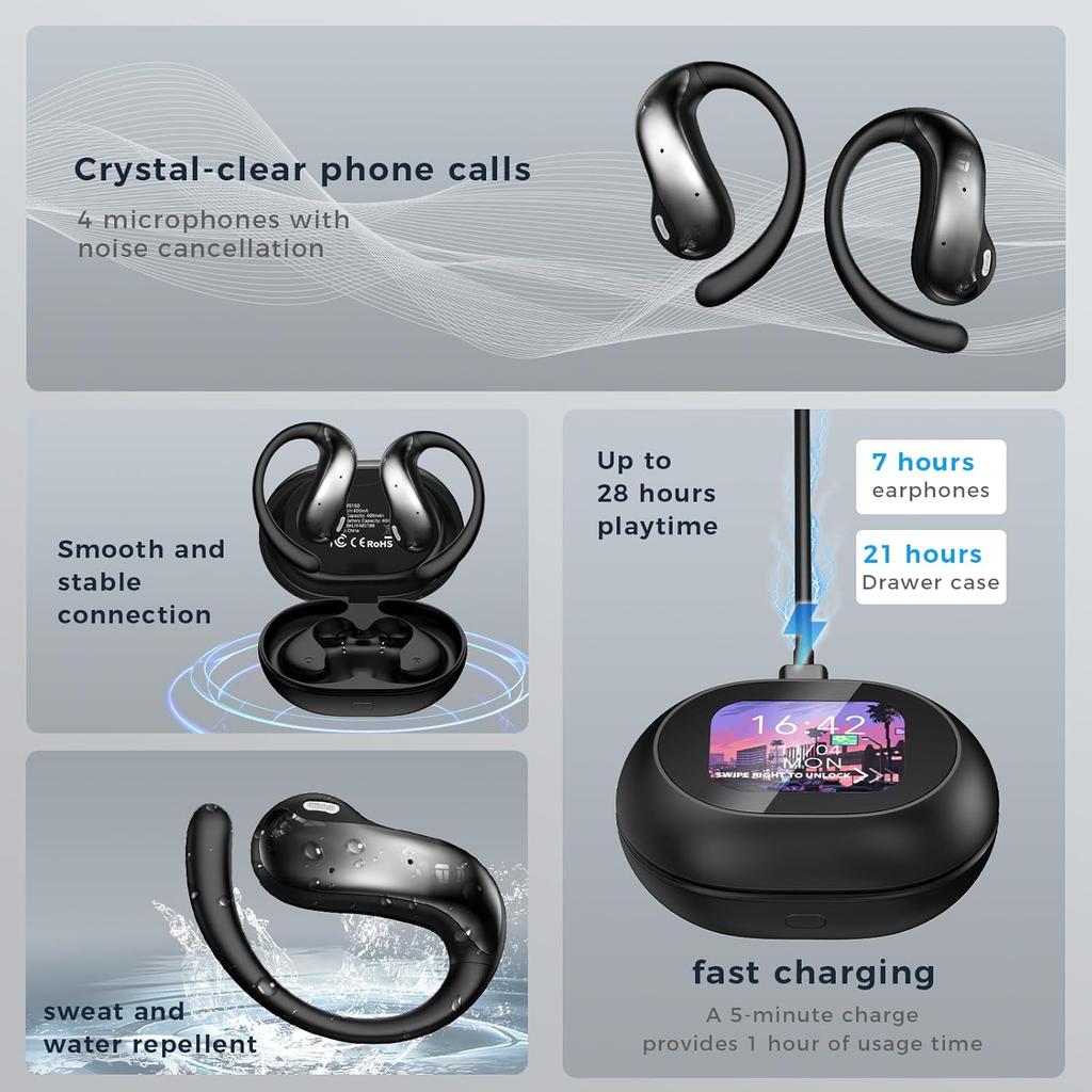 AI Språkoversetter Ørepropper Sanntids Oversettelse Øretelefoner LCD Berøringsskjerm Oversetter Bluetooth 5.4 Hodetelefoner 134 Språk Aksenter for Android iOS