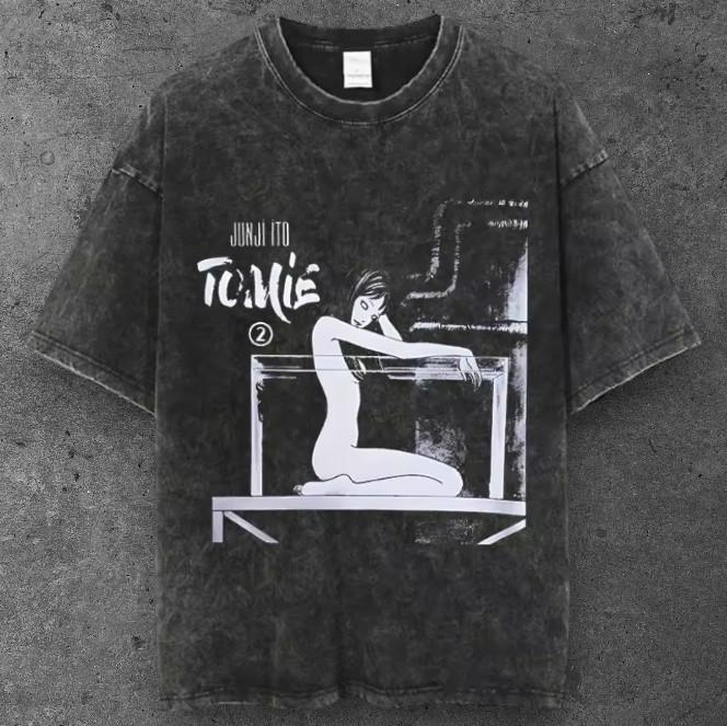 Mens Horror Manga Girl Graphic Oversized T Shirt Black Grunge S-2XL S