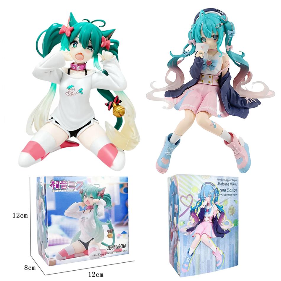 Anime Beautiful Girl Hatsune Sitting Posture Handmade Cat Hatsune Cute Miku Four Leaf Clover PVC Model Anime Birthday Gift