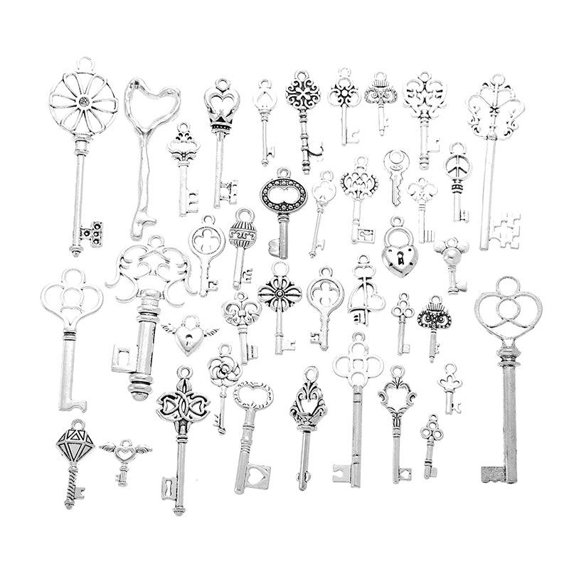 Economic 40 Style DIY Key Shape Charms Mix Golden Silver Antique Brass Metal Skeleton Key Pendant Charms Tags Wedding Gifts