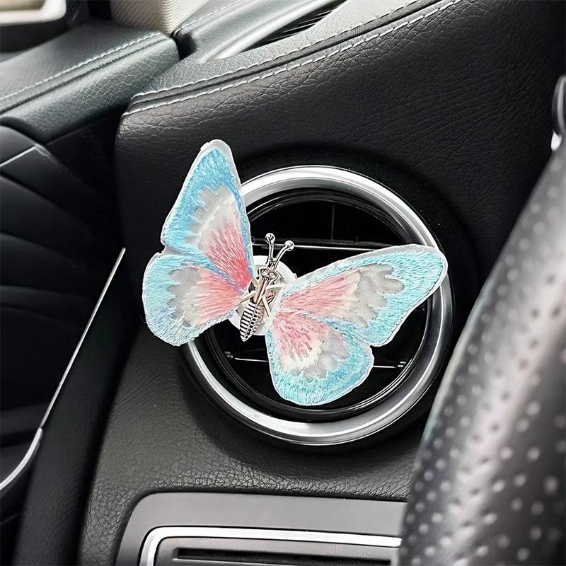 Dynamic Butterfly Car Vent Clip - Colorful Embroidered Wings, Easy to Install, Durable Fabric, Unique and Beautiful Car Decorati