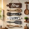 Bless The Food Before Us Kitchen Wall Decor Rustic Wooden Roped Hanging Sign Vintage Farmhouse Wall Art for Kitchen Dining Room