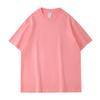 T-shirt bianca girocollo larga da 230g in puro cotone pesante con design versatile e logo stampato personalizzato.