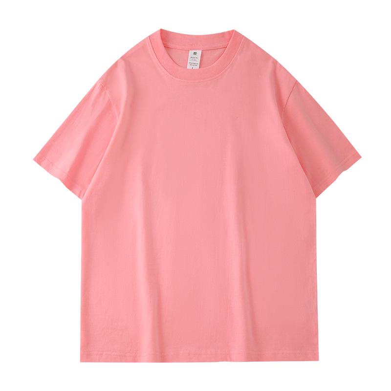 T-shirt bianca girocollo larga da 230g in puro cotone pesante con design versatile e logo stampato personalizzato.