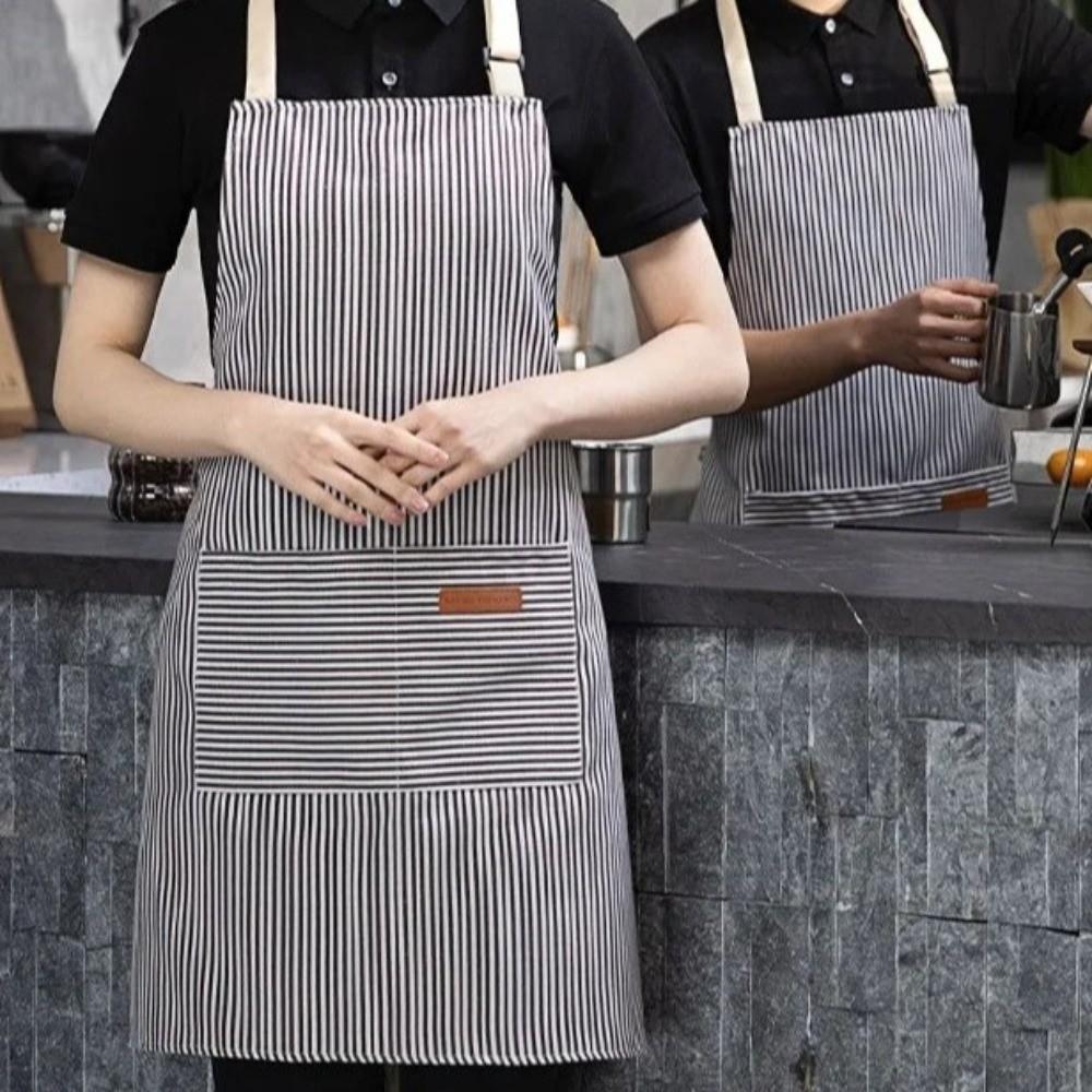 With 2 Pockets Striped Apron Wear-resistant Chef Apron Anti-fouling Catering Work Clothes Baking