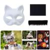 Tiermasken-Set Unbemalte Katzenmaske Halloween Cosplay Maske Maskerade Maske Handbemalte Füchsmaske mit Fell
