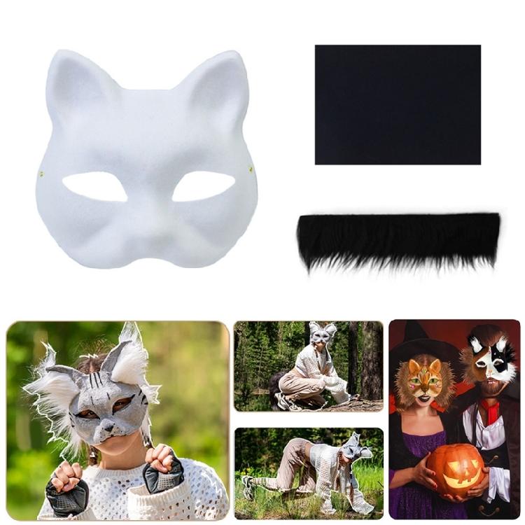 Animal Mask Set Unpainted Cats Mask Halloween Cosplay Mask Masquerade Mask Hand-Painted Foxes Mask with Furs