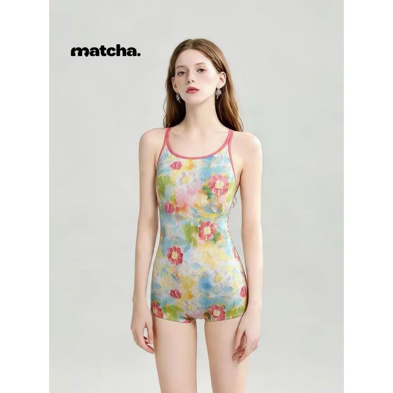 Womens Modest One-Piece Swimsuit With Padded Bust High-Waisted Flat-Cut Design Pool Spa Swimming