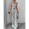Cross-border Amazon European and American Women's Clothing 2025 New Spring and Summer Temperament Button Sleeveless Vest Trousers Set
