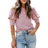 Women's Short Sleeve T-Shirt Round Neck Solid Colour Button Pullover Blouse Top Casual Undershirt