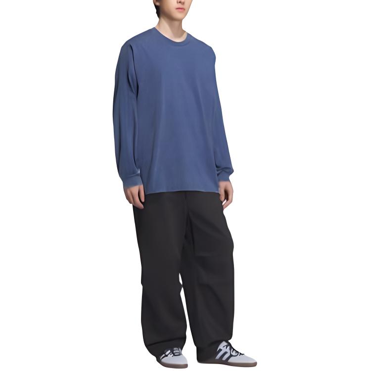 adidas Originály Klasická série Prané Volné Pohodlné Všestranné Tričko s dlouhým rukávem Pánské Topy Jednotná modrá KA6760