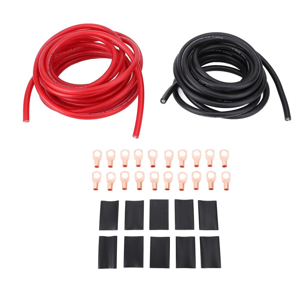 4AWG 20ft Power Cable with Line Tail Heat Shrink Tube Black Red Flexible Power Ground Wire Kit for Car Radio Speaker