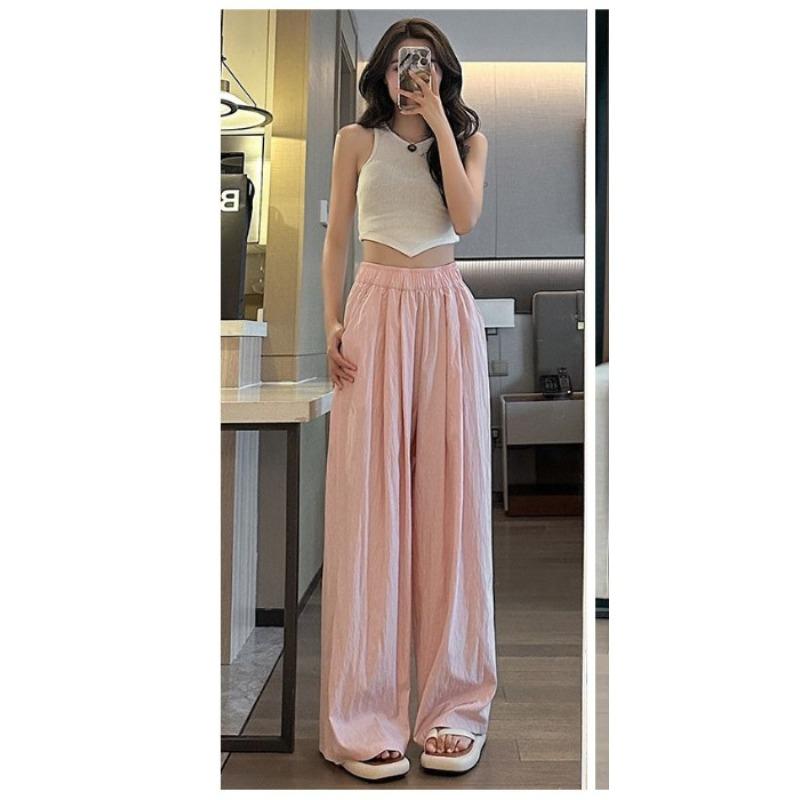 Nové letní ledové hedvábné rovné kalhoty se širokými nohavicemi pro ženy, splývavé volné ležérní kalhoty odolné proti komárům, tenké s vysokým pasem, kalhoty Yamamoto