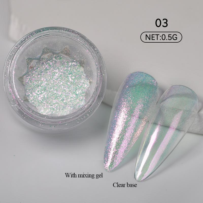 Super Glitter Pearlescent Nail Powder, Pearlescent Magic Shell Cloud Brocade Powder, Neon Pearlescent Glitter Color Platinum Powder