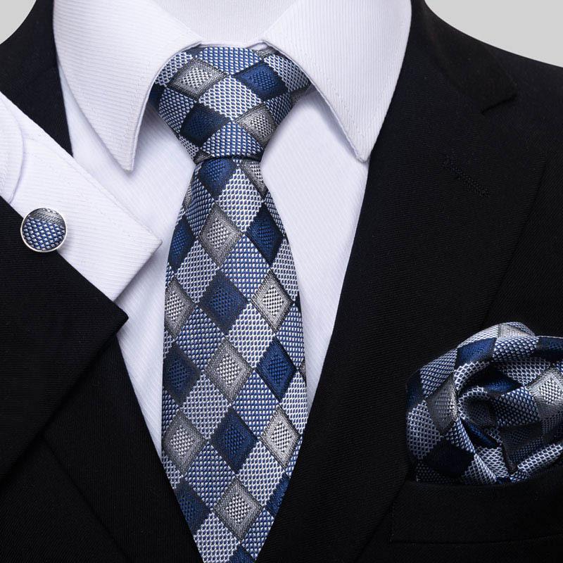Men's Business Formal Tie Set: Includes Tie, Pocket Square & Cufflinks for Evening Parties. Fashionable & Popular.