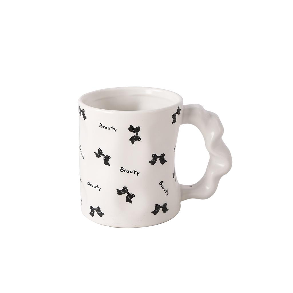 Dziewczyny z Różowymi i Czarnymi Kokardami Kubek Ceramiczny o Wysokim Wyglądzie Kreatywny Design Filiżanka Domowy Kubek do Wody Pamiątka