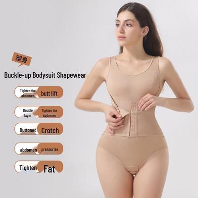Plus Size Tummy Control Cross Buckle Shaping Bodysuit with Bra Support & Waist Cincher
