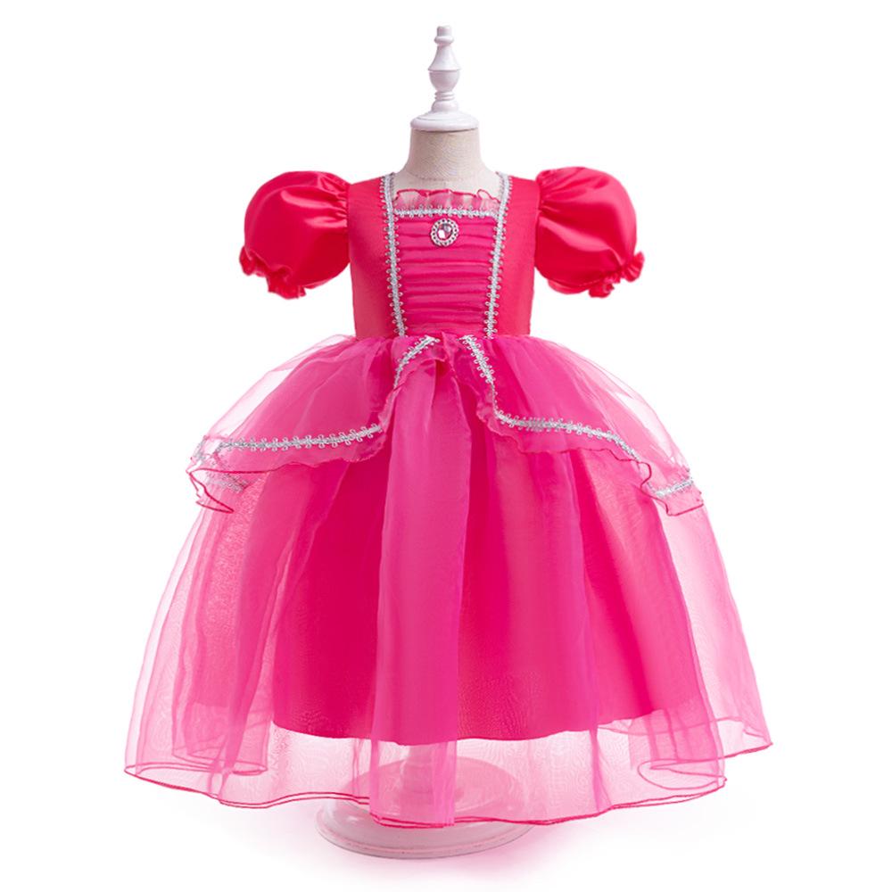 Girls' Cinderella Cosplay Dress - Puff Sleeve Frozen-Style Mesh Dress