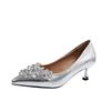 Fine Heel Bright Leather Single Shoes Summer New Pointed Head Shallow Mouth Crystal Flower Set Foot Non-slip High Heels