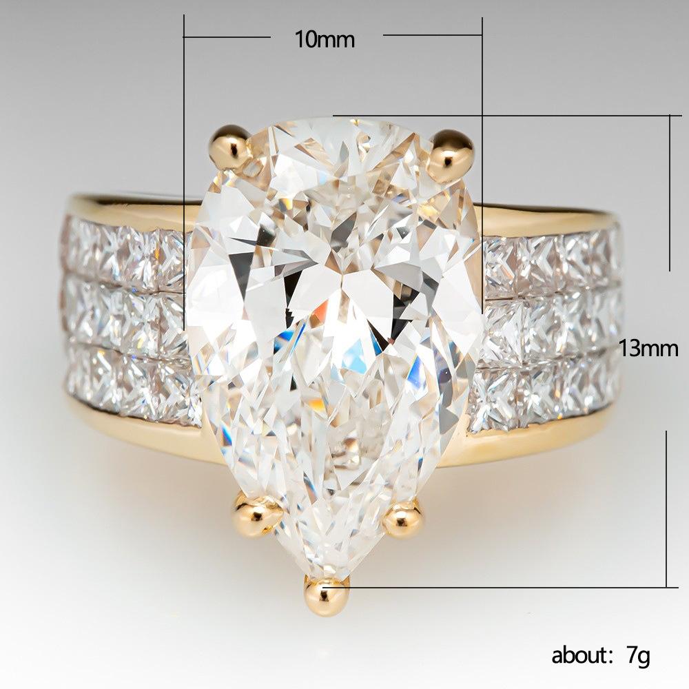 New Ring Pear-shaped Zircon Ring for Women, Simple Micro-Set Square Diamond Ring for Women