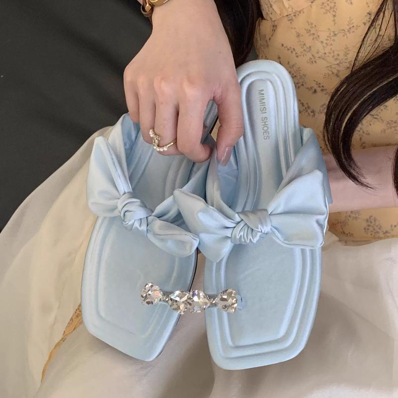 

Fashion Bling Rhinestone Butterfly-knot Flat Sandals Fashion Clip Toe Beach Flip Flops Sexy Luxury Brand Designer Shoes Zapatos De Mujer 35 небесно-голубой