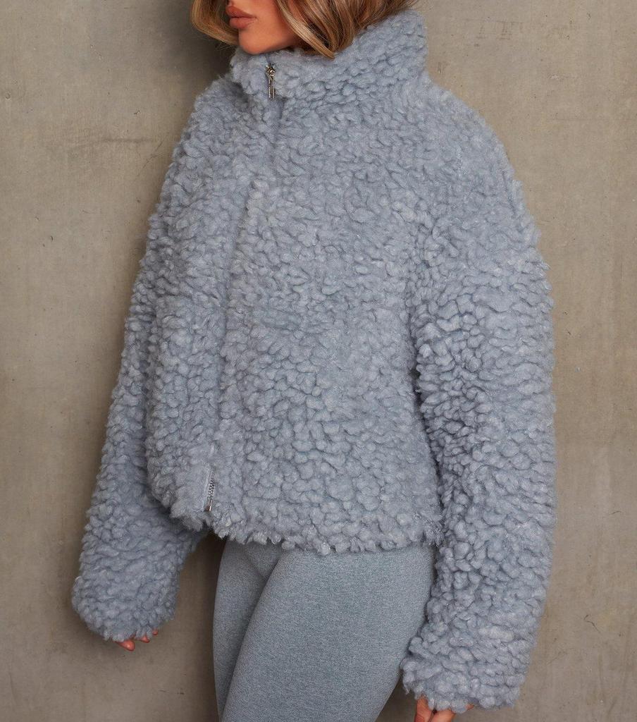 2024 Women's Lambswool Plush Cardigan Short Jacket - European/American Fashion for Autumn and Winter.