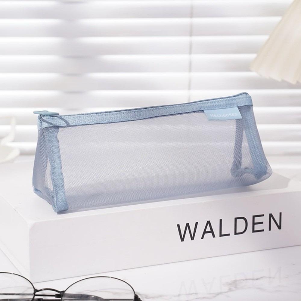 Stylish Nylon Mesh Pencil Case Solid Color with Zipper Stationery Bag Large Capacity Storage Bag Multi-Purpose Use