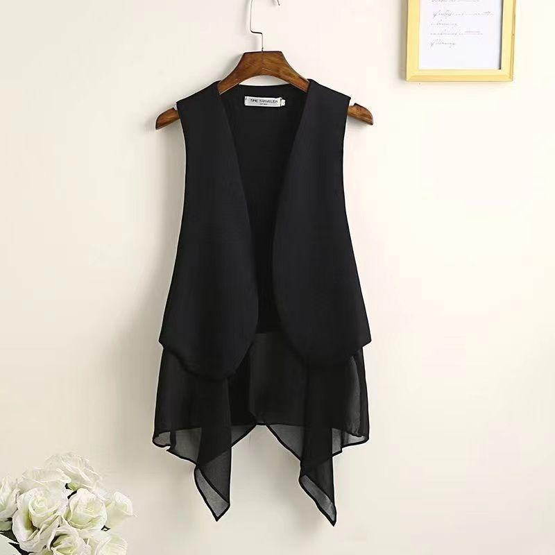 Gilet d'été pour femmes en mousseline, long sans manches, gilet irrégulier, léger, asymétrique, décontracté, vêtement d'extérieur