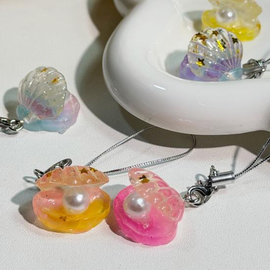 2Pcs Keychain Pendant Embedded Imitation Pearls Translucent Gradient Glitter Keyring with Lobster Clasp Bags Phone Lanyard Versatile Hanging