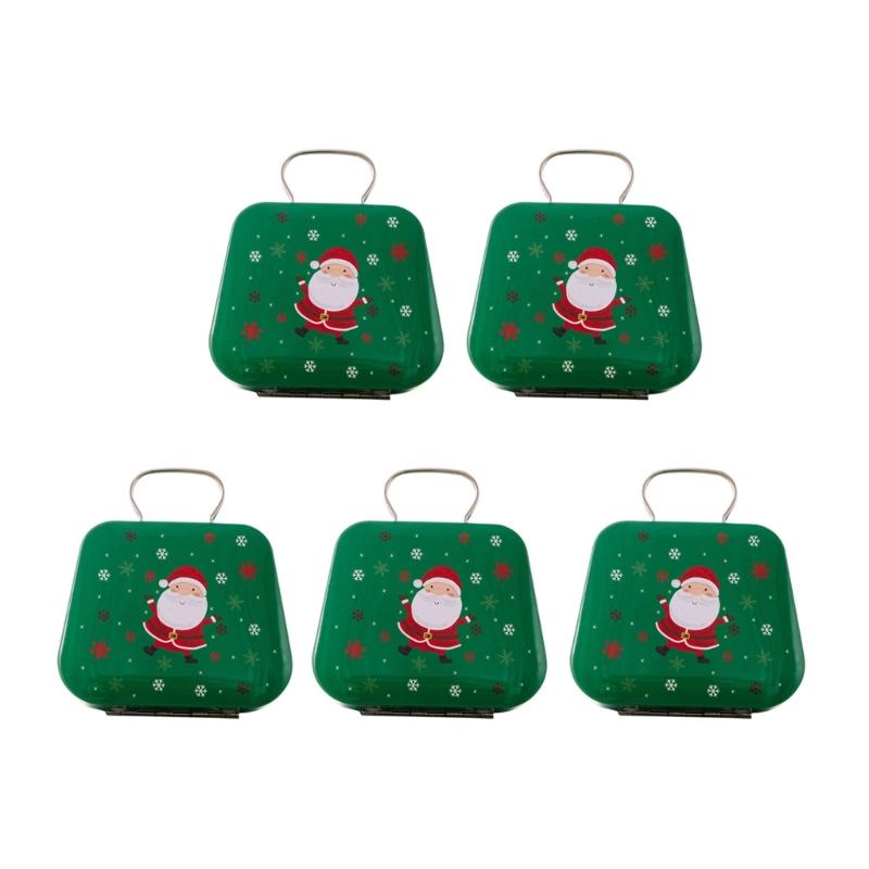 Pack of 5 Decorative Iron Candy Tins with Handle Holiday Candy Tins with Christmas Pattern Delicate Candy Storage Case