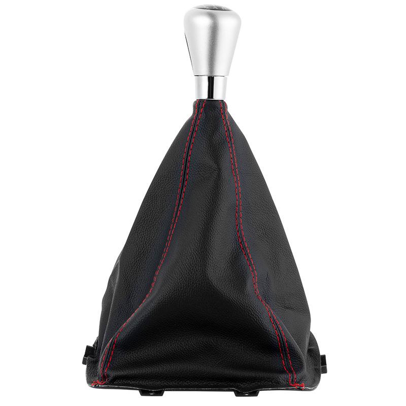 Compatible Gear Shift Dust Cover & Knob for Great Wall Fengjun - 5-Speed, Black Leather with Red Stitching.