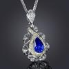 Temperament Drop -Shaped Imitation Sapphire Zircon Pendant Necklaces For Women Fashion Hollow Out Classical Jewelry Gifts