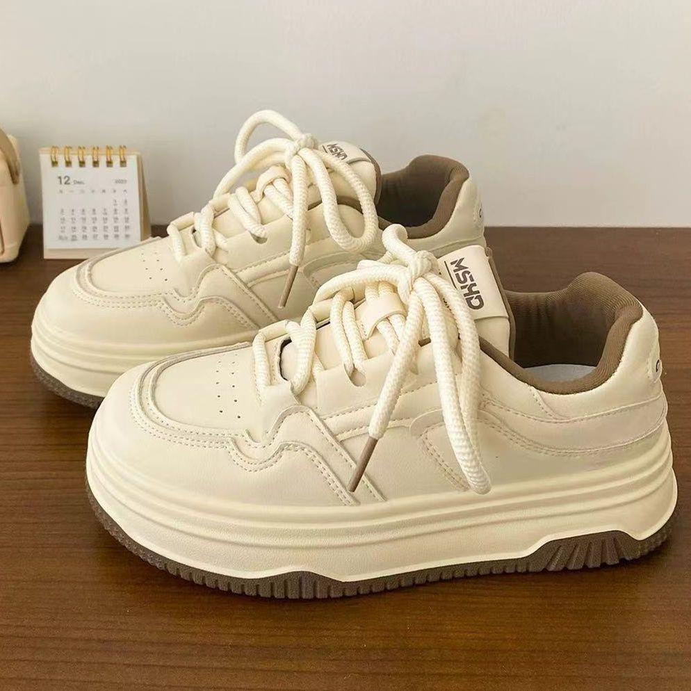 Maillard niche thick-soled heightening round-toed bread shoes for women's 2025 spring versatile Korean version of Xiaobai shoes tide