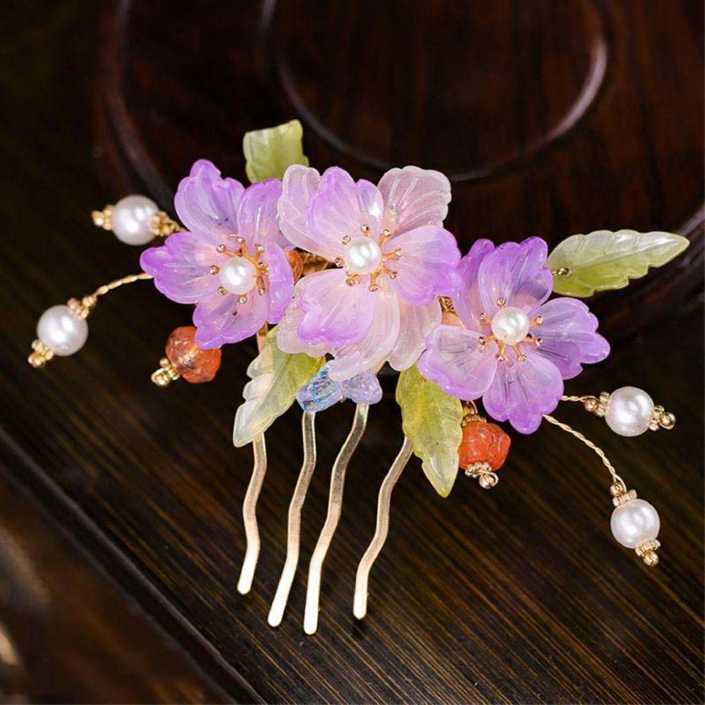 Flower Hanfu Hairpin Pearl Chinese Style Hair Stick Classical   for Women