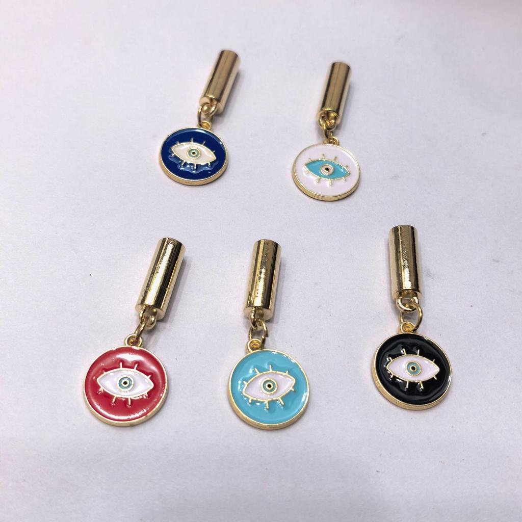 Gold Bell Devil's Eye Enamel Pendant Rope End Buckle