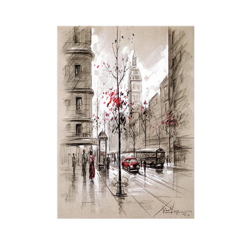 Modern Tower Building Red Buss Lover Canvas Painting Poster City Wall Art Print Decorative Picture Modern Living Room Home Decor Unframed