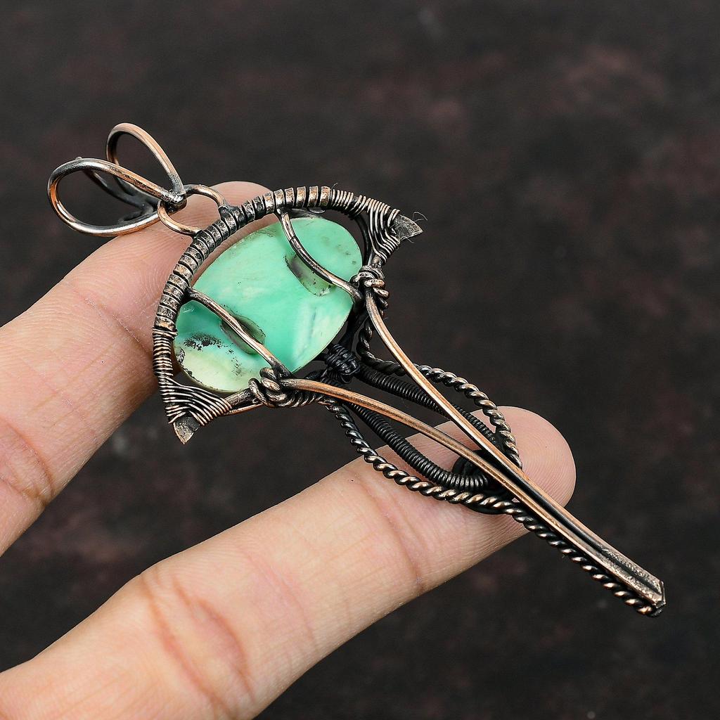 Variscite Pendant Copper Wire Wrapped Pendant Variscite Jewelry Handmade Decent Pendant Gemstone Copper Jewelry Stylish Pendant Gift For Mom