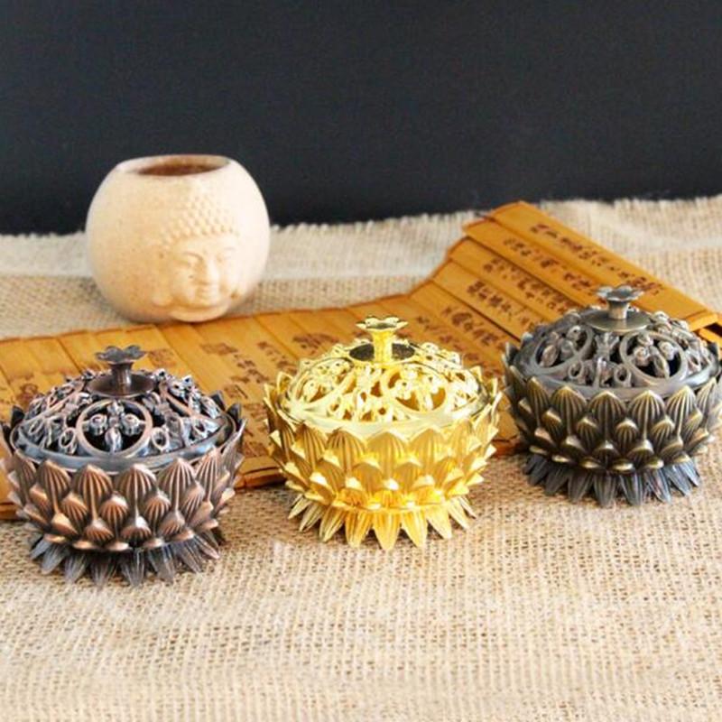 Retro Lotus Incense Holder Burner Charcoal Burning Bowl Vintage Tibetan Copper Buddha Sandalwood Censer Home Office Indoor Decor