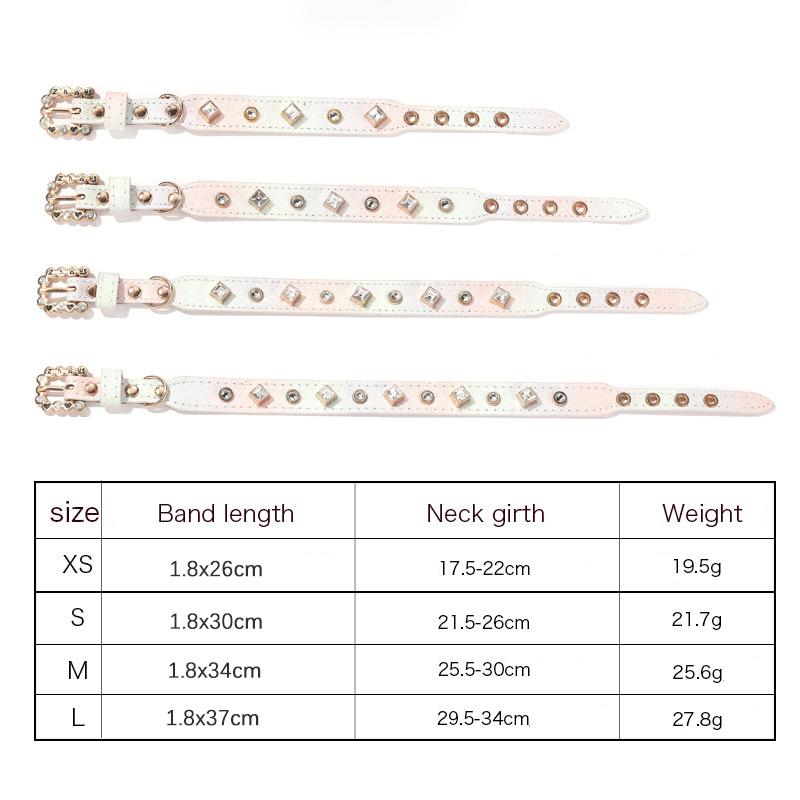 Shiny Gradient PU Leather Pet Collar with Crystal Rivets - Adjustable Bling Dog Cat Collar for Small Pets Yorkshire Accessories