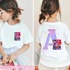 Hot Fashion Girls Boys T-shirts A-Z 26 Letter Kpop Demon Hunter HuntrX Graphic Kids Tops Short Sleeve Tees Shirts Child Clothing