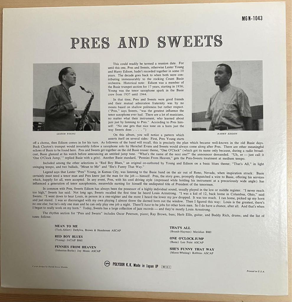 [USED] Reduced price Lester Young Pres & Sweets limited reissue LP