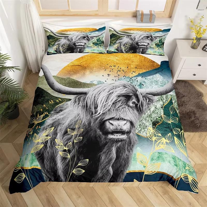 Highland Cow Duvet Cover Western Farmhouse Animal Bedding Set Microfiber Farm Bull Cattle Floral Comforter Cover Twin King Size