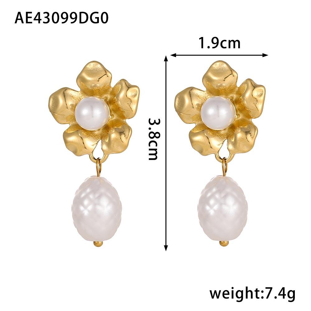 CARLIDANA French Design Stainless Steel Gold Plated U Pearl Bow Flower Earrings for Women's Fashion High Quality Luxury Jewelry
