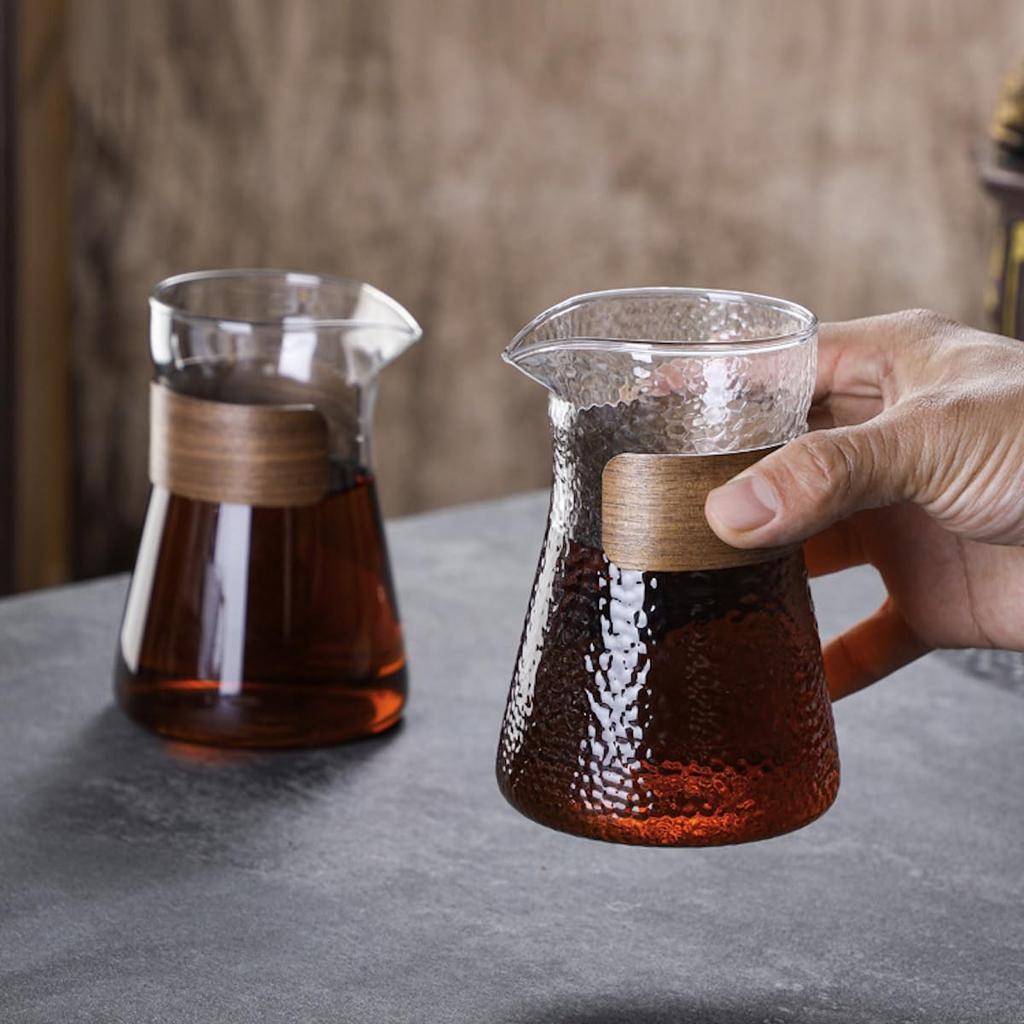 JIKANNOYA Coffee Pot, Unbreakable, High Boron Silica Glass Material, Heat Resistant Glass, Direct Fire Suitable, Cold Resistant, Walnut Wood, Coffee