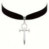 Collana Choker Vampiro Gotico in Velluto Nero con Ciondolo Ankh Spada Croce Colore Argento per Uomini Donne Halloween Gioielli Stregoneria