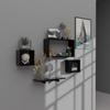 Wooden Floating Wall Shelf with 4 Shelves - MDF Wall Mounted Shelf for Living Room, - Display Rack for Books, Kitchen Wall Storage Unit (Black)